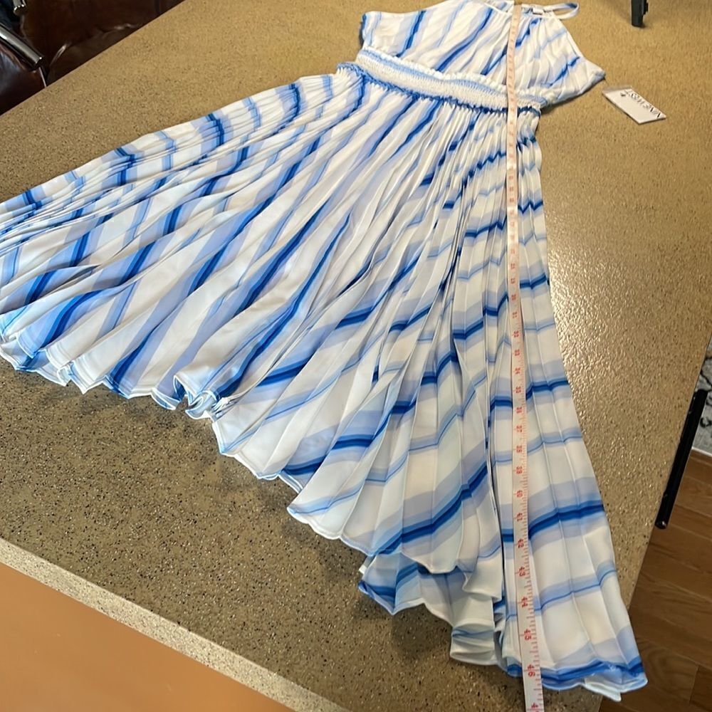 Nine West blue white accordion pleated shark bite hem high neck midi dress NEW - Picture 15 of 16